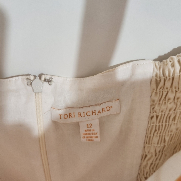 Tori Richard Cream and Orange Halter Dress, Size 12 - Picture 2 of 8